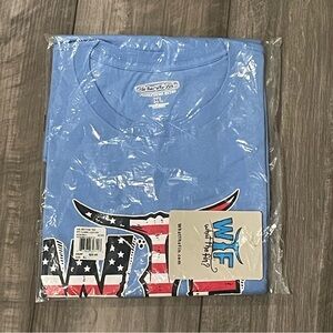 Blue What the Fin American Flag Graphic Men's Shirt Size XL